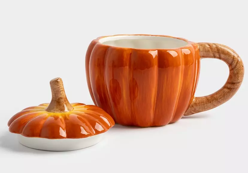 Кружка, 450 мл, с крышкой, керамика, оранжево-зеленая, Тыква, Bright pumpkin — изображение 2