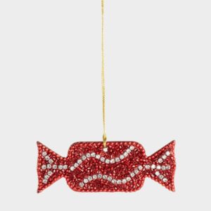 Игрушка елочная, 9 см, бисер/дерево, красно-белая, Конфета, New year