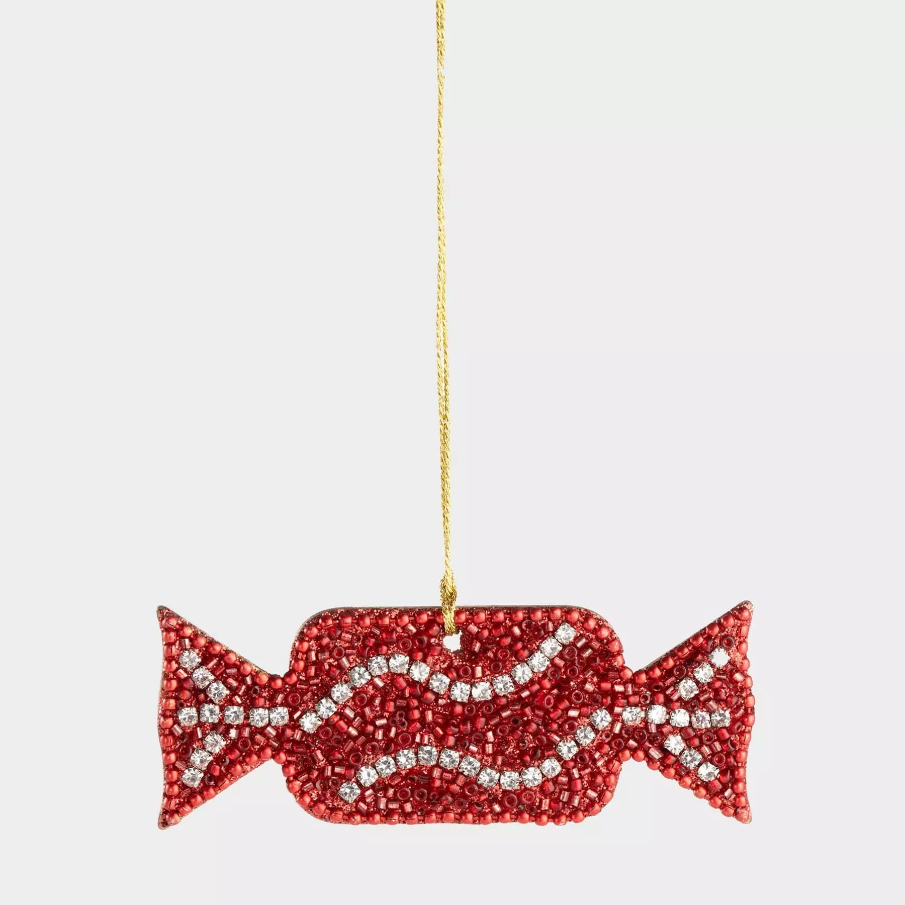 Игрушка елочная, 9 см, бисер/дерево, красно-белая, Конфета, New year