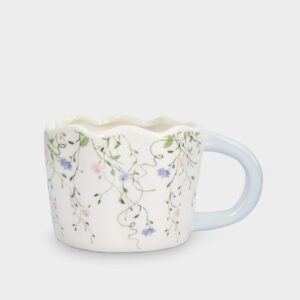 Кружка, 460 мл, керамика, молочно-голубая, Цветы, Mint flowers