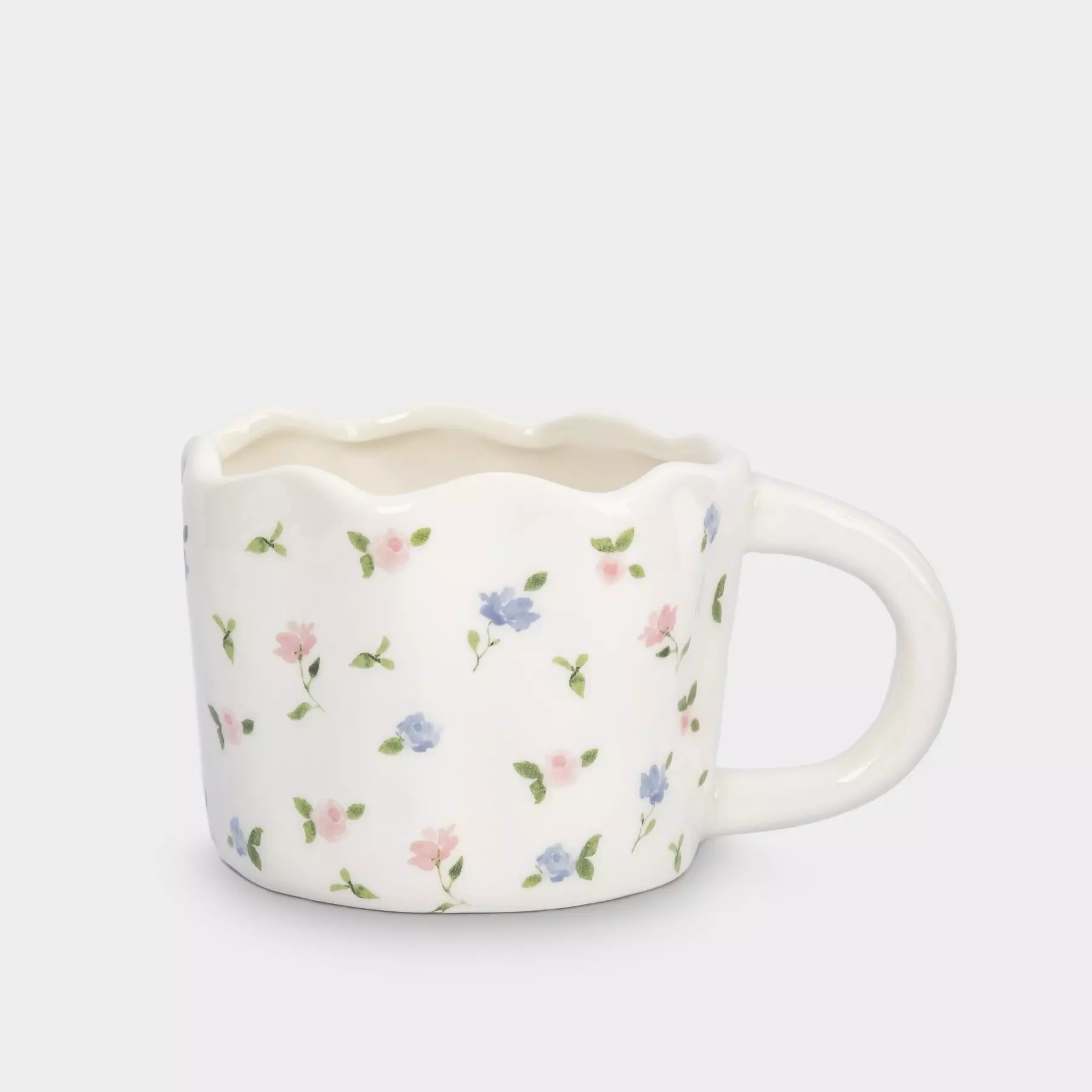 Кружка, 460 мл, керамика, молочная, Нежные цветы, Mint flowers