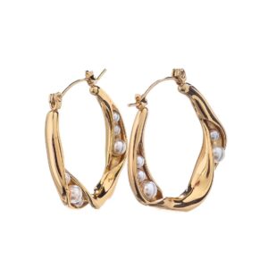 Серьги Moon Paris, Steel, с жемчугом, (золотистый)