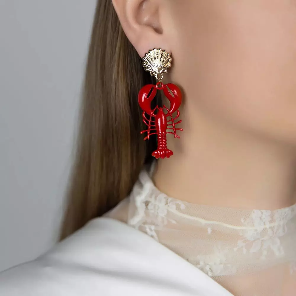 Серьги Moon Paris, рак с цветной эмалью, (красный) — изображение 2